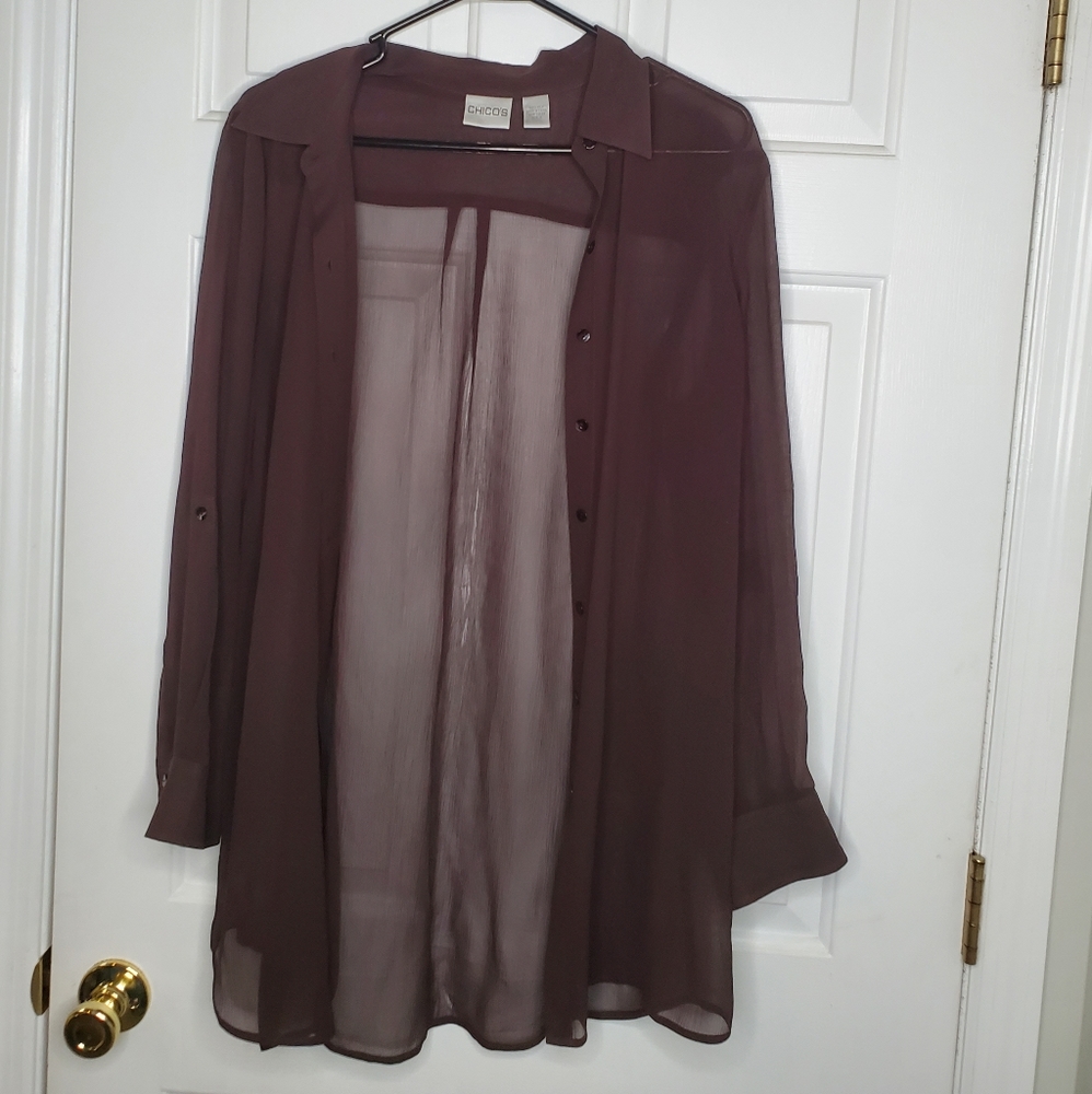 Chico's Size 2 Silk Button Down Brown